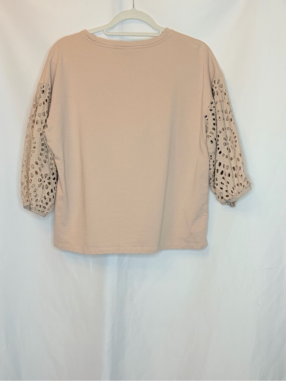 A New Day Puff Sleeve Eyelet Tee in Soft Tan - Picture 4 of 11